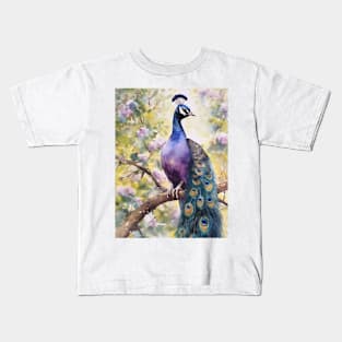 Pretty Purple Peacock Perched Kids T-Shirt